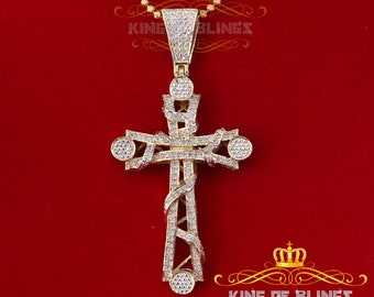 King OF Bling's Real 0.33ct Diamond Sterling Silver Fashion Cross Charm Necklace Yellow Pendant