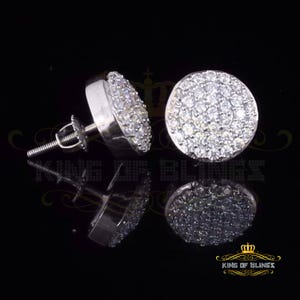 King of Bling&#39;s Aretes Para Hombre 925 White Silver 1.48ct Cubic Zirconia Round Women&#39;s Earring