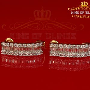 Mens hip hop Gold 925 Sterling Silver Iced Baguette Huggie Hoop earrings