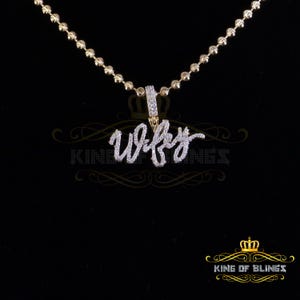 King Of Blings New 1.60ct Cubic Zirconia Men/Women Sterling Silver Yellow 3D &quot;WIFEY&quot; Pendant