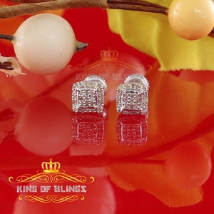 King Of Bling's 0.10ct Diamond 925 Sterling Silver White Square Earring For Men's / Women's image 4