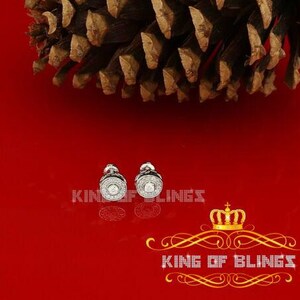 Aretes Para Hombre 925 white Silver Iced out CZ Round Screw Back Stud Earrings