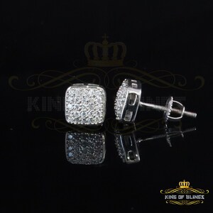 King of Bling's 0.50ct Cubic Zirconia Men & Women White 925 Silver Screw Back Square Earring
