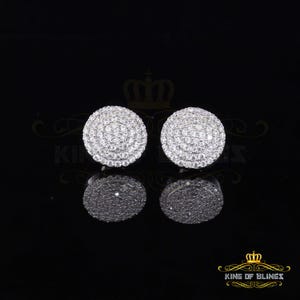King of Bling&#39;s Aretes Para Hombre 925 White Silver 2.44ct Cubic Zirconia Round Women&#39;s Earring