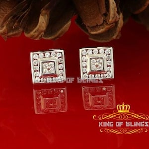 King of Bling's 925 White Silver Screw Back 0.74ct Cubic Zirconia Square Women & Men Earrings