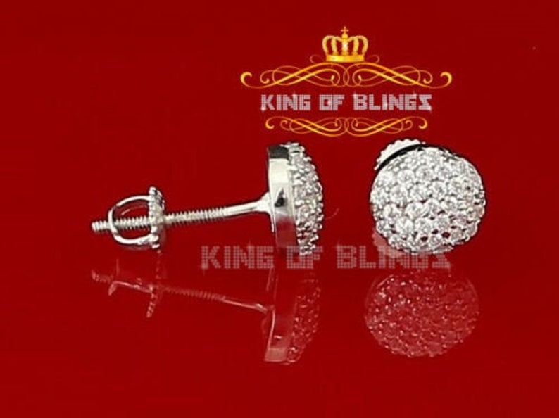 King of Bling's White 0.62ct Sterling Silver 925 Cubic Zirconia Women's Hip Hop Round Earrings image 6