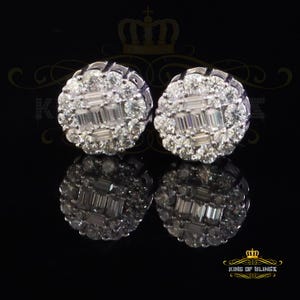 King Of Bling&#39;s Men&#39;s/Womens 925 Silver White 1.50ct VVS &#39;D&#39; Moissanite Round Stud Earrings