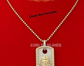 King OF Bling's Real 0.20ct Diamond Sterling Silver 'PHARAOH' Charm Necklace Pendant in Yellow