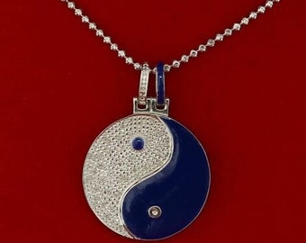 King OF Bling's Real 0.33ct Diamond Sterling Silver TAOISM Charm Necklace Pendant in White