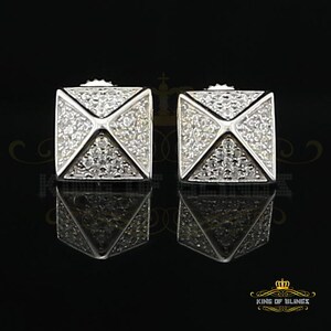 Mens Elegant Square white Gold Sterling Silver Screw Back Hip Hop Stud earrings