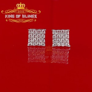 King of Bling's 0.88ct Cubic Zirconia 925 White Sterling Silver Women's Hip Hop Square Earrings