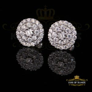 King of Bling's Aretes Para Hombre 925 White Silver 1.86ct Cubic Zirconia Round Women's Earrings