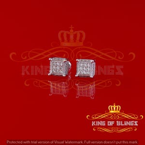 King of Bling's Elegant White 925 Silver Screw Back 0.66ct Cubic Zirconia Square Women Earrings