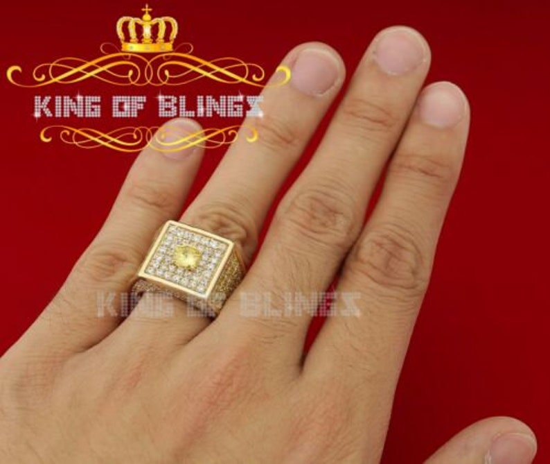 10K Yellow Gold finish Square Lab Created Yellow Diamonds Silver Ring Size 6.5 Best Gift For The Season
