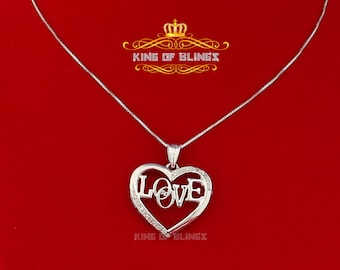 King OF Bling's Real 0.15ct Diamond Sterling Silver LOVE HEART White Charm Necklace Pendant