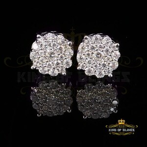 King of Bling&#39;s Aretes Para Hombre 925 White Silver1.22ct Cubic Zirconia Round Women&#39;s Earrings