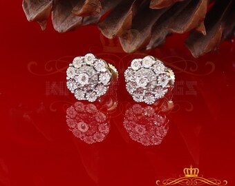 King Of Bling's 0.15ct Diamond 925 Sterling Silver Yellow Flower Earrings For Men's / Women's