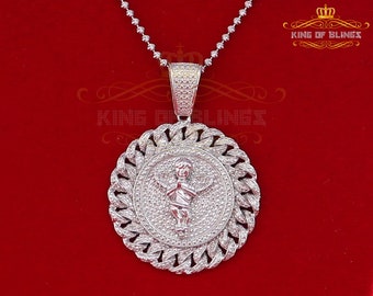 King OF Bling's Real 0.33ct Diamond 925 Sterling Silver ANGEL White Charm Necklace Pendant
