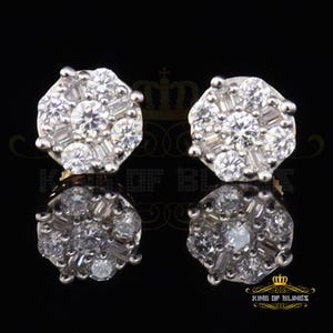King Of Bling&#39;s 925 Yellow 1.96ct Sterling Silver Cubic Zirconia Women&#39;s Hip Hop Round Earrings