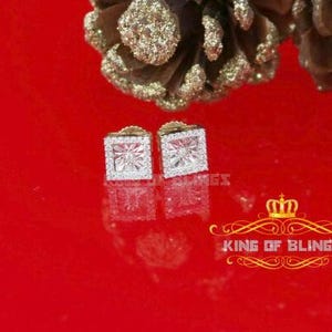 Mens Elegant Square Yellow Gold Sterling Silver Screw Back Hip Hop Stud earring