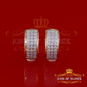 Men's hip hop Yellow 925 Sterling Silver CZ 3 row Huggie Hoop CZ Earrings