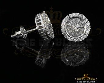 Aretes Para Hombre 925 white Silver Iced out CZ Round Screw Back Stud Earrings