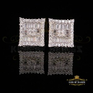 King of Bling's Hip Hop White 925 Silver 0.68ct Cubic Zirconia Women's & Men's Square Earrings