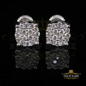 Aretes Para Hombre 925 white Silver Iced out CZ Round Screw Back Stud Earrings