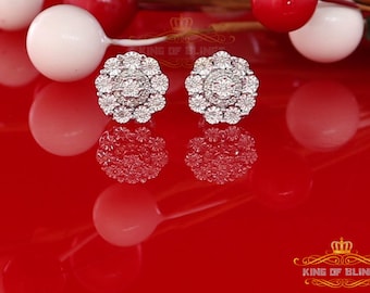 King Of Bling's 0.25ct Diamond 925 Sterling Silver White Floral Earrings For Men's & Women's