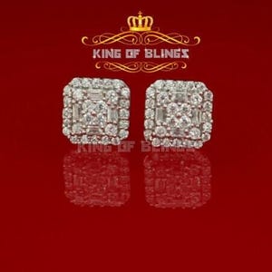 King of Bling's 0.98ct Cubic Zirconia 925 White Silver Women's & Men's Hip Hop Square Earrings