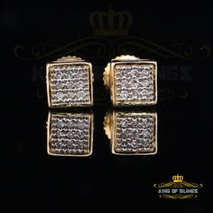 10K Real Yellow Gold Real Diamond 0.05CT Men&#39;s/Women&#39;s Stud Square Micro Earring