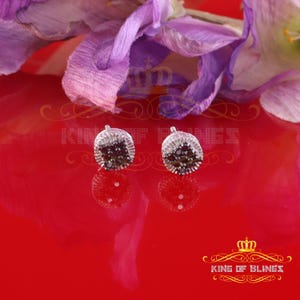 King Of Bling's 925 Sterling White Silver 0.33ct Round Real Black Diamond 3D Round Earrings