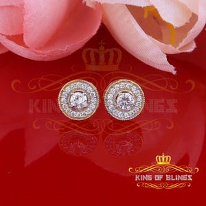 Aretes Para Hombre 925 Yellow Silver Iced out CZ Round Screw Back Stud Earrings