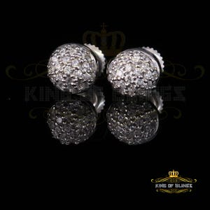 Aretes Para Hombre 925 white Silver Iced out CZ Round Screw Back Stud Earrings