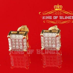 Mens Elegant Square YELLOW Gold Sterling Silver Screw Back Hip Hop Stud earrings