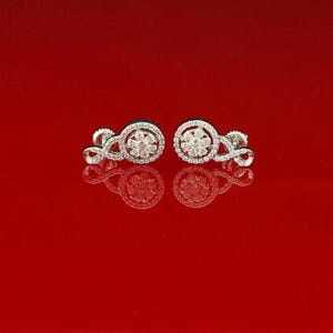 10K White Gold Finish Silver Earrings with Lab Created Diamonds