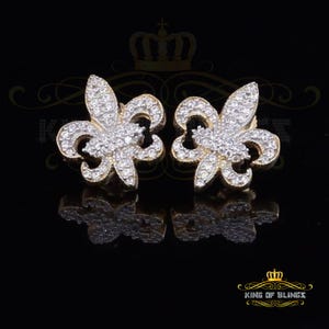 Men's/Women's Fleur de Lis Yellow 925 Sterling Silver Screw Back CZ Stud Earrings