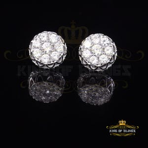 Men's Hip Hop Iced Flower Cluster white Sterling Silver Screw Back Stud Earrings