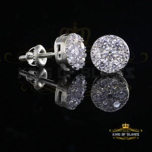 Mens Hip Hop Iced Flower Cluster white Sterling Silver Screw Back Stud Earrings