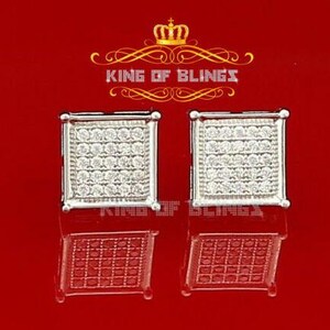 King of Bling's 0.50ct Cubic Zirconia 925 White Sterling Silver Women's Hip Hop Square Earrings
