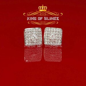 King of Bling's White 925 Silver 0.81ct Cubic Zirconia Women's & Men's Hip Hop Square Earrings