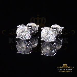King Of Bling's 2.00ct VVS 'D' Moissanite Men's/Womens 925 Silver White Round Stud Earrings