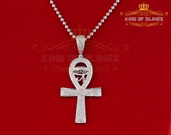 King OF Bling's Real 0.33ct Diamond 925 Sterling Silver ANKH Shape White Charm Necklace Pendant