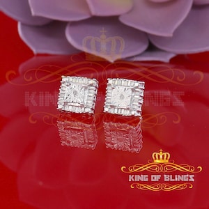 King Of Bling's 0.15ct Diamond 925 White Set Silver Hip Hop Square Earrings For Women's & Men's
