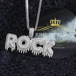 White 925 Sterling Silver Dripping ROCK Letter Pendant 15.86ct Cubic Zirconia