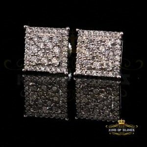 King of Bling's Aretes Para Hombre 925 White Silver 0.96ct Cubic Zirconia Square Women Earring