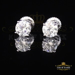 King Of Bling's 1.25ct VVS 'D' Moissanite Men's/Womens 925 Silver White Round Stud Earrings