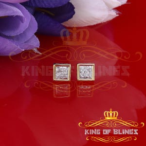 Mens Elegant Square Yellow Gold Sterling Silver Screw Back Hip-Hop Stud earring