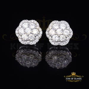 King of Bling&#39;s Aretes Para Hombre 925 White Silver 2.7ct Cubic Zirconia Flower Women&#39;s Earrings