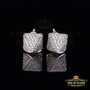 King of Bling's White 925 Silver Screw Back 2.19ct Cubic Zirconia Women Hip Hop Square Earrings